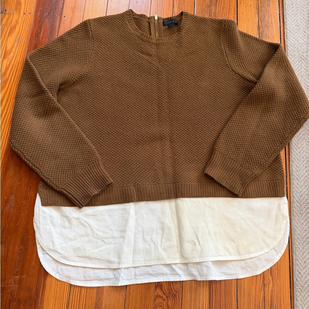 J CrewBrown Knit Layered Hem Sweater with Shirt Tail